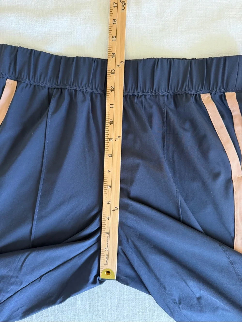 J Jill Fit Women’s Navy Wide-Leg Track Pants with Taupe Side Stripe - Picture 8 of 9